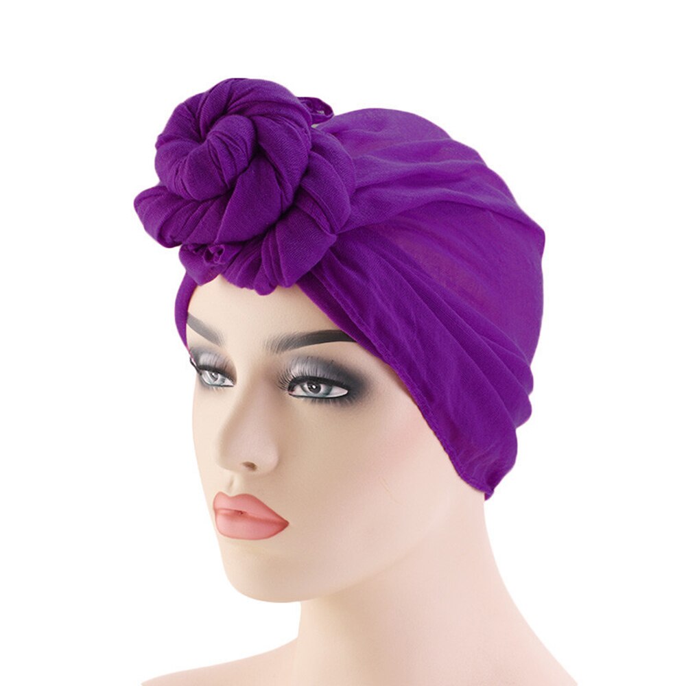 Turbante elástico preatado para mujer, diadema de envoltura para la cabeza, pañuelo largo para el pelo, Bandanas, complemento de cabeza para musulmanes, 1 unidad: Purple