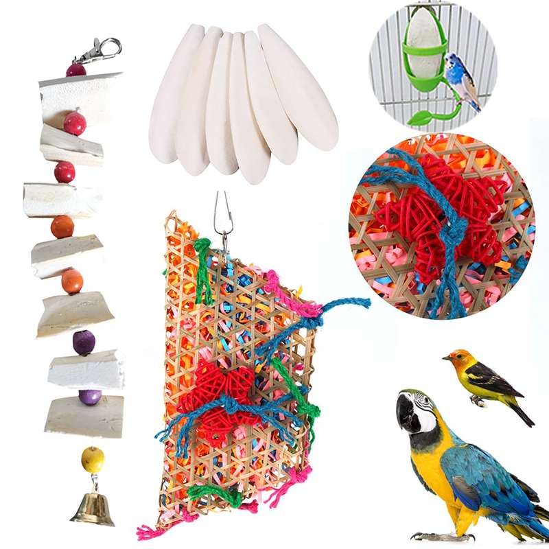 Cage à oiseaux colorée en bambou, tissage, balançoire, perroquet, oiseau de vigne, morsure, balançoire, accessoires, corde en coton, jouets pour perruches