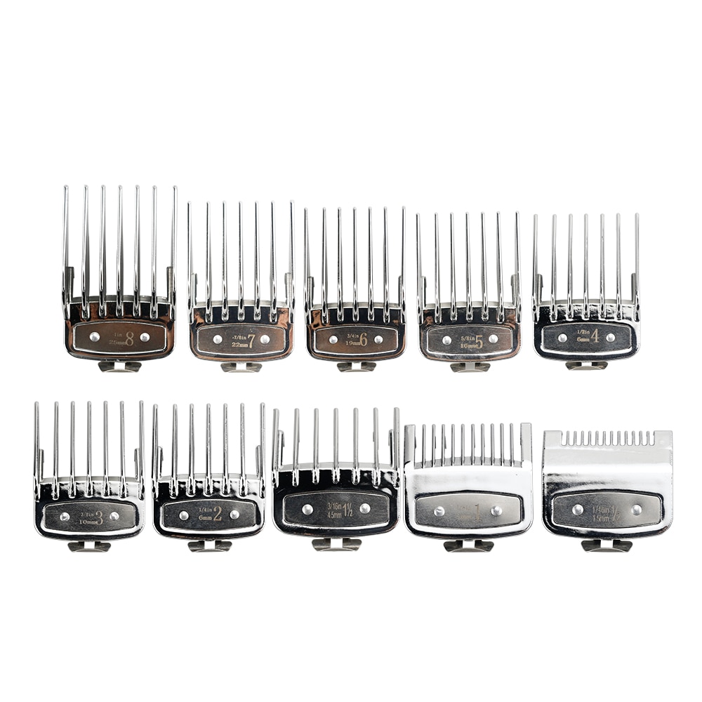 8pcs/10pcs universal hair clipper limit comb guide attachment set for wahl clippers hair clipper combs hair cutting guide comb: 10Pcs-Silver