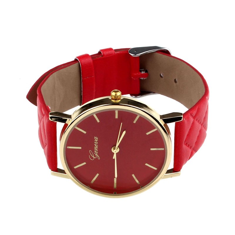 horloge vrouwen Checkers Faux dame jurk horloge, vrouwen Casual Lederen quartz-horloge Analoog horloge relogios feminino: red