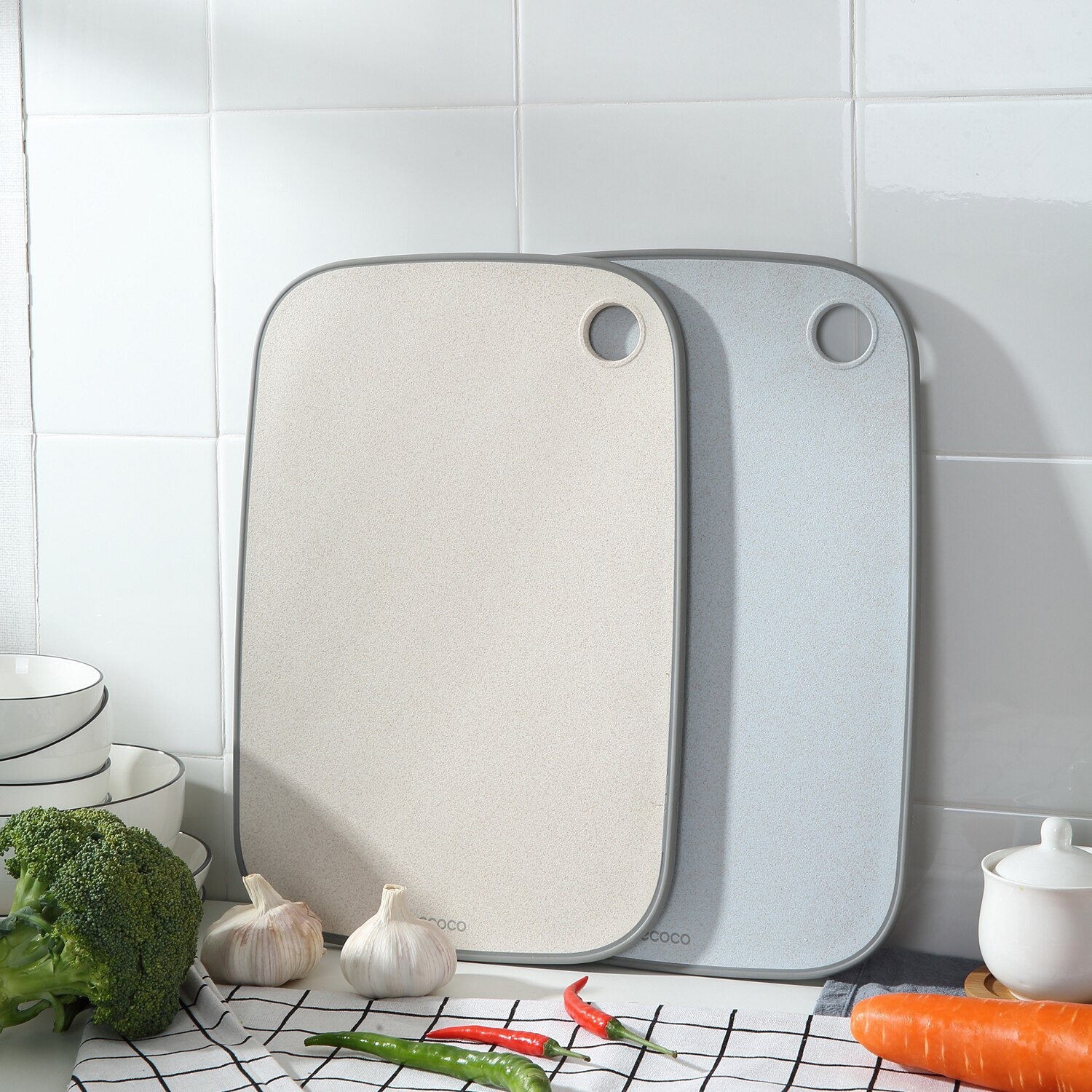 Kitchen PP Plastic Cutting Board Reversible Board Chopping Board Wheat Straw Cutting Mat Double Cut Anti-Slip Surface