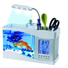 USB Mini Aquarium Fish Tank Aquarium with LED Desk Lamp Light LCD Display Screen Clock Fish Tank Aquarium Ecosystem With Light