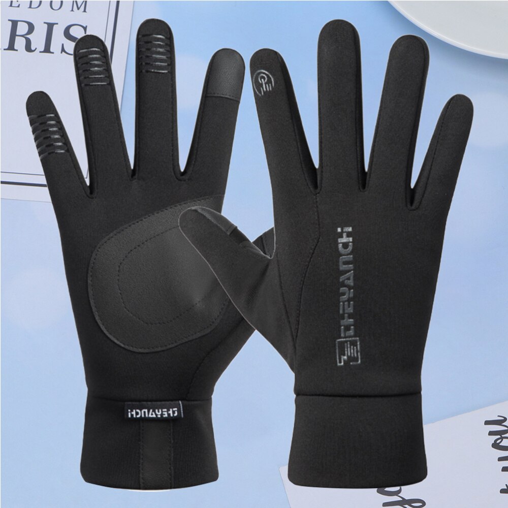 1 par sikkerhedshandsker vinter varm berøringsskærm skridsikker handsker vindtæt vandtæt all-finger cykelhandsker (sort, m): Default Title