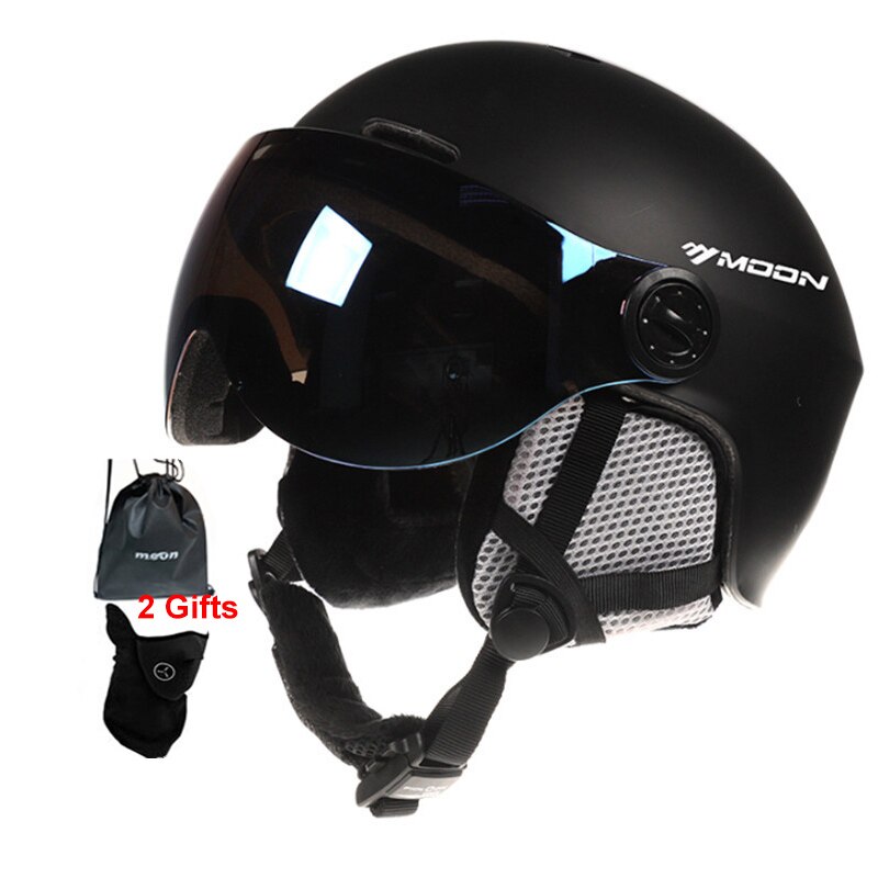 MOON Goggles Skiing Helmet Integrally-Molded PC+EPS High Ski Helmet Outdoor Sports Ski Snowboard Skateboard Helmets: Black / M(55-58cm)