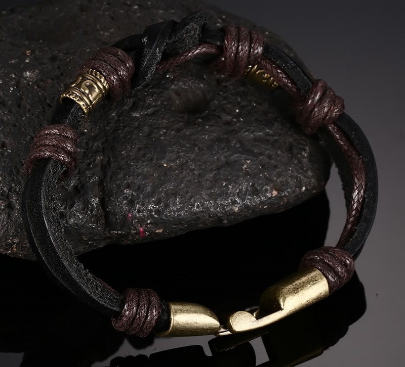 Vnox vintage læderarmbånd bronzelegering spænde klassisk stil let krog til mænd