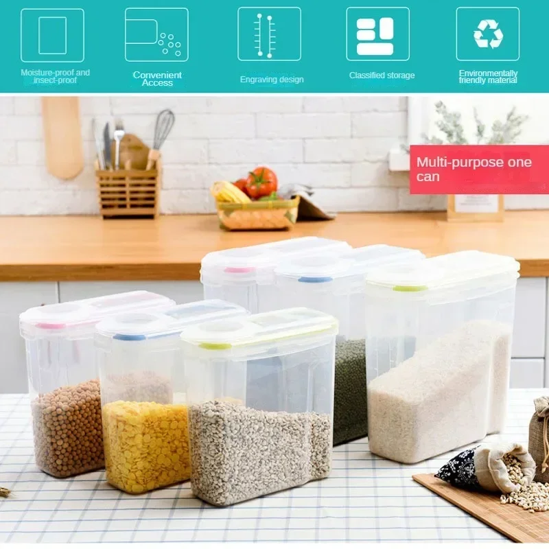 Recipiente hermético de armazenamento de cereais, 2.5/4l, à prova de umidade, insetos, balde de arroz, caixa de armazenamento de alimentos, plástico transparente, tanque selado