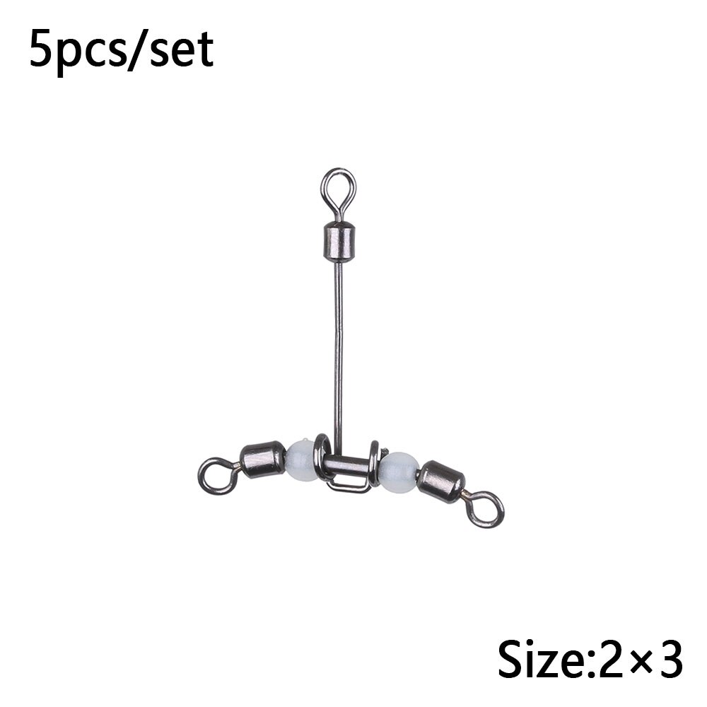 5Pcs Luminous T-Shape Fishing Swivels 3 Way Connector Rolling Swivel With Pearl Trident Wivels Bearing Splitter Brass Barrel: 38 x 36mm
