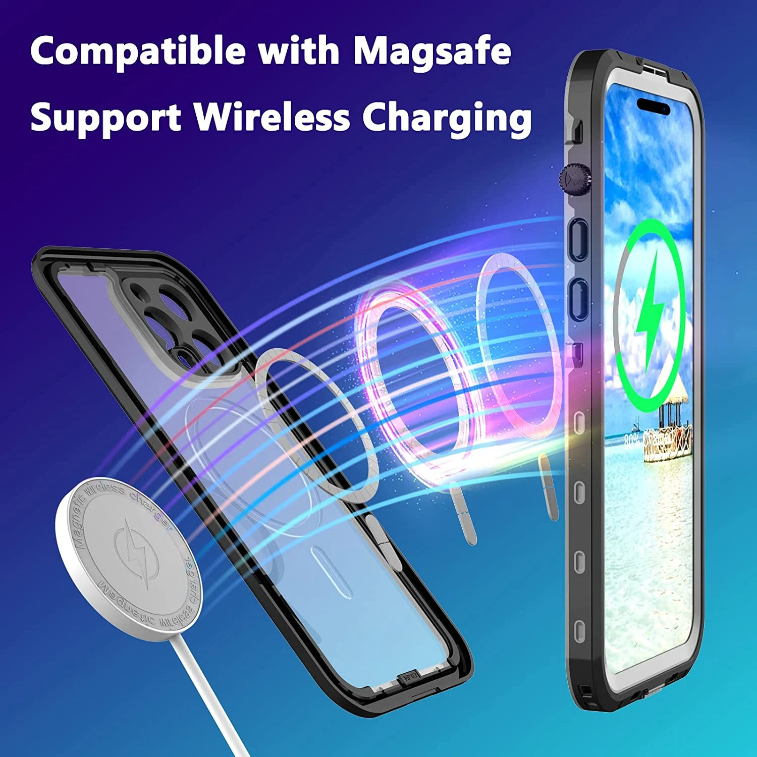 Vattentätt fodral för iphone 16 15 14 pro max plus kompatibelt magsafe-skal magnetiskt magnetiskt heltäckande telefonskal med snodd