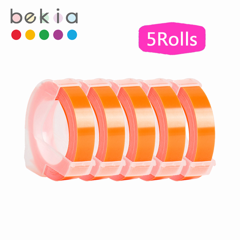 5 rolek 9mm 3D tłoczenie taśmy etykietowe kompatybilny Dymo drukarka etykiet do maszyn do pisania i taśmy do Dymo 1540 1880 1610 12965 Motex E101 202: Fluorescent orange