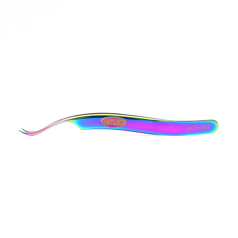 VETUS Tweezers Golden Steel Stamp Brand Styles MCS D Series Premium Pincers for Eyelash Extension: 39D-Rainbow
