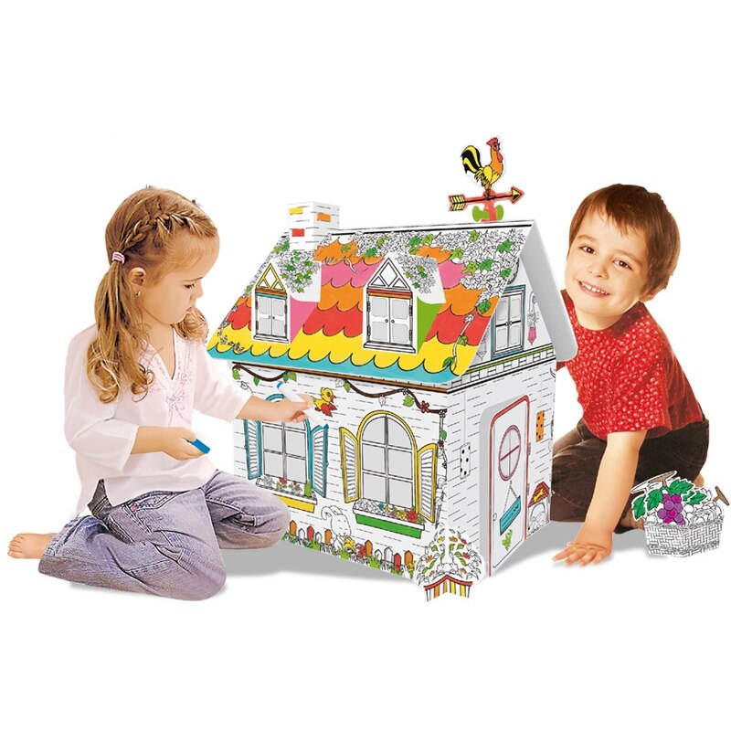 Juguetes de dibujo para niños Diy Casa de Graffiti coloreada con bolígrafo de 6 colores artesanías pintadas a mano creativas juguetes de educación temprana para niños