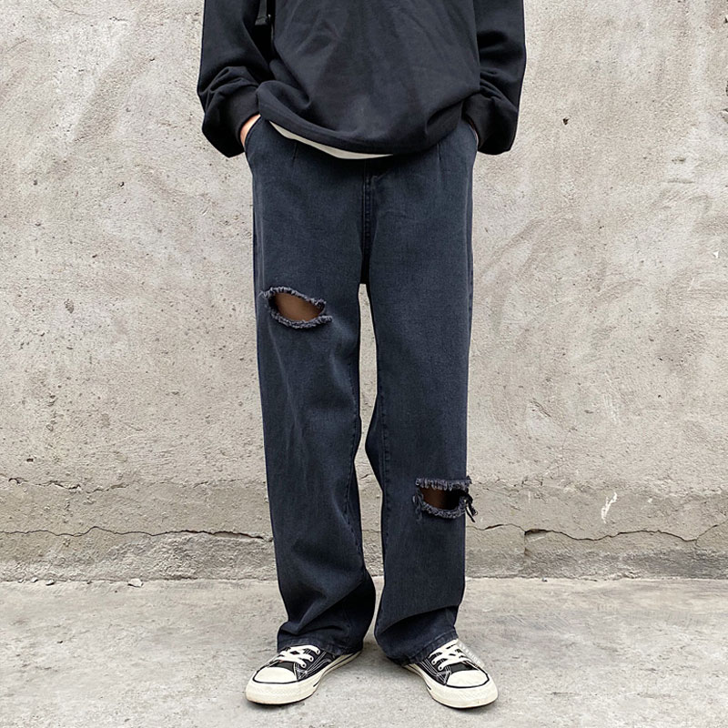 Pantalones vaqueros rectos rasgados para hombre, ropa de calle clásica, color negro, para las cuatro estaciones, S-5XL: XXXL