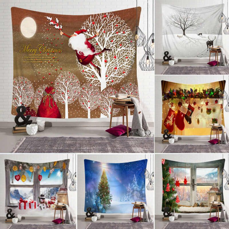 Tapisserie murale en tissu imprimé de noël | Tapisserie psychedelique à la , décoration murale Festive pour la maison