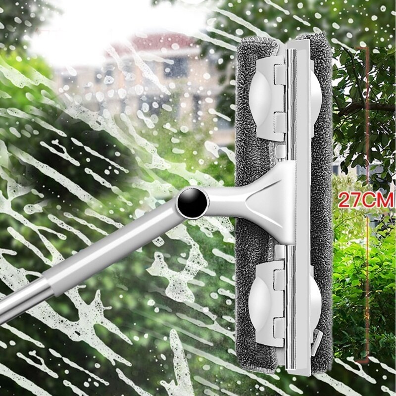 Long Handle Cleaning Brush Window Cleaner Glass Squeegee Telescopic Rod Rotating Head with Cleaning Cloth Rubber Wiper