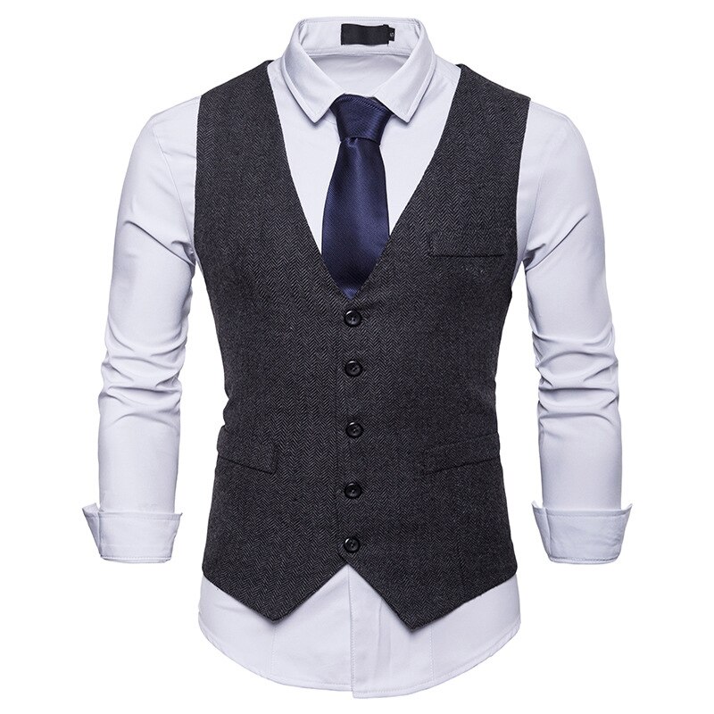 Seenimoe Mens Waistcoats Formal Blazer Vests Single Breasted Vest Suit V-neck S-XXL Male Business Dress Vest