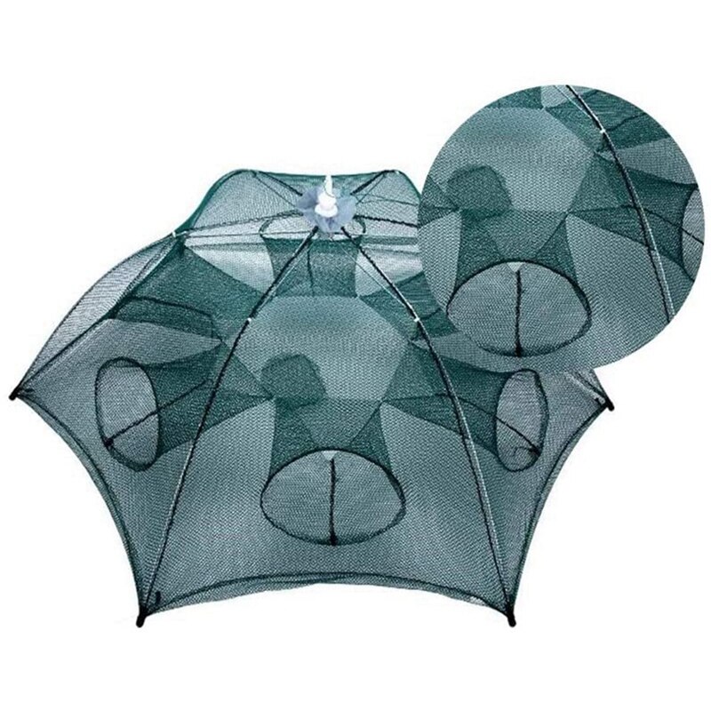 Foldable bait trapping net for squid/fish, shrimp and lobster , 6-- hole foldable fishing cage net
