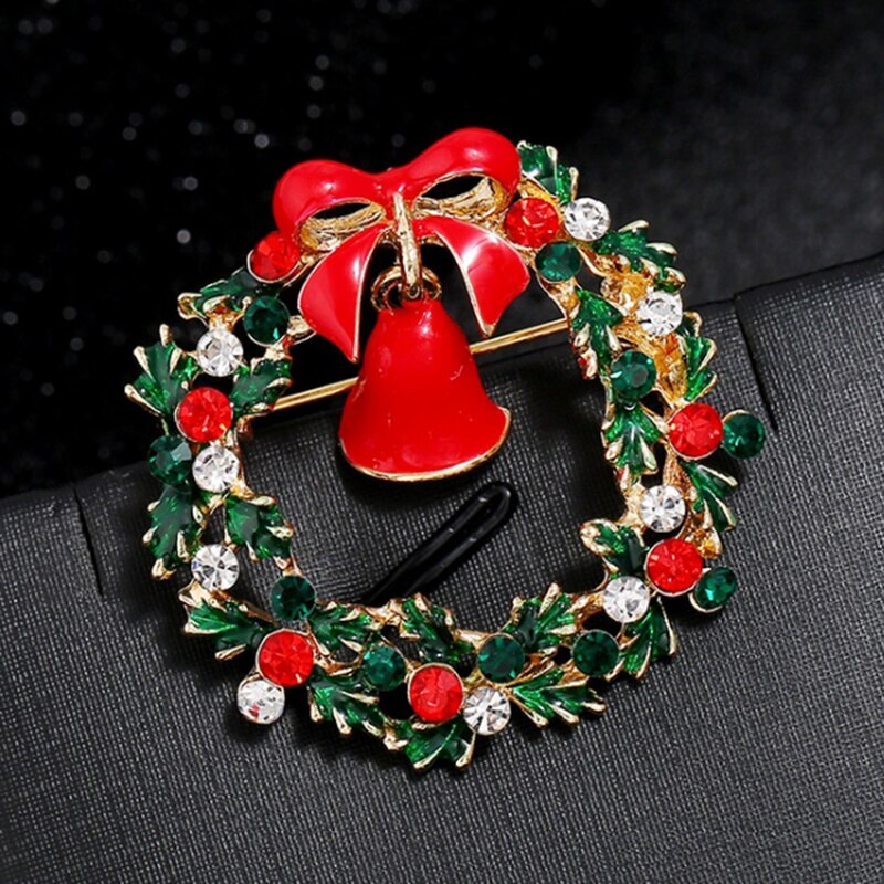 Christmas Enamel Snowman Santa Tree Bell Brooch Pin - Festive Jewelry Accessories for Women