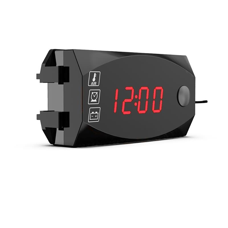 mini 3 i 1 digital ledet vise klokke termometer indikatormåler panelmåler digital voltmeter amperemeter 6v-30v til bilmotor: Rød