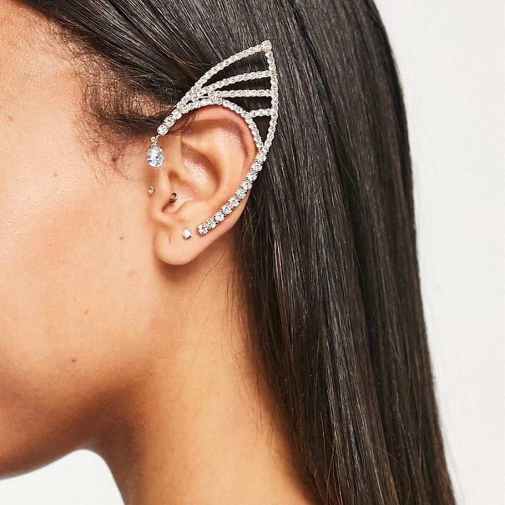 Stylish Ear Cuff Earrings Accessory Unique Ear Clip Delicate Ear Rings Jewelry Fashionable Rhinesrone Ear Hooks for Women