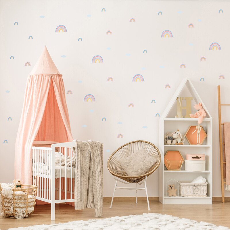 Vacclo 58pcs Cartoon Rainbow Cloud Muurstickers PVC Babykamer Decoratie Muurstickers Cup Computer Raamdecoratie Stickers