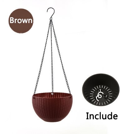 Resin Hanging plant Pots Basket Plant Hang Plant Flower pot Hanger Outdoor Hanging Pot Holder Basket for wall decoration garden: Brown with liner