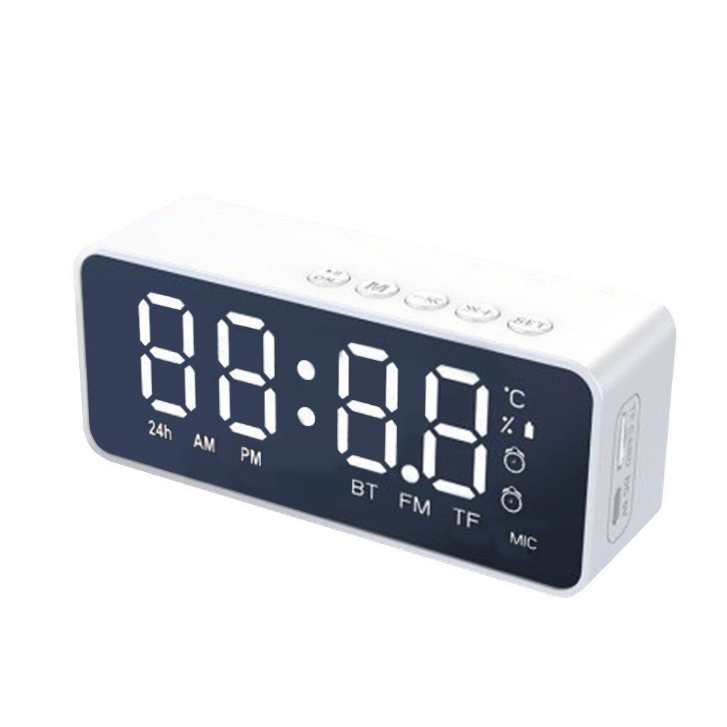 Music Alarm Clock LED Digital Clock Alarms Temperature Display Bluetooth-Compatible V5.0 Speaker Support TF Card: White