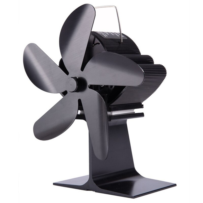 Ecofan-ventilador de leña con 5 aspas 210CFM, quemador de leña para el hogar, con calor eficiente con termómetro: Negro