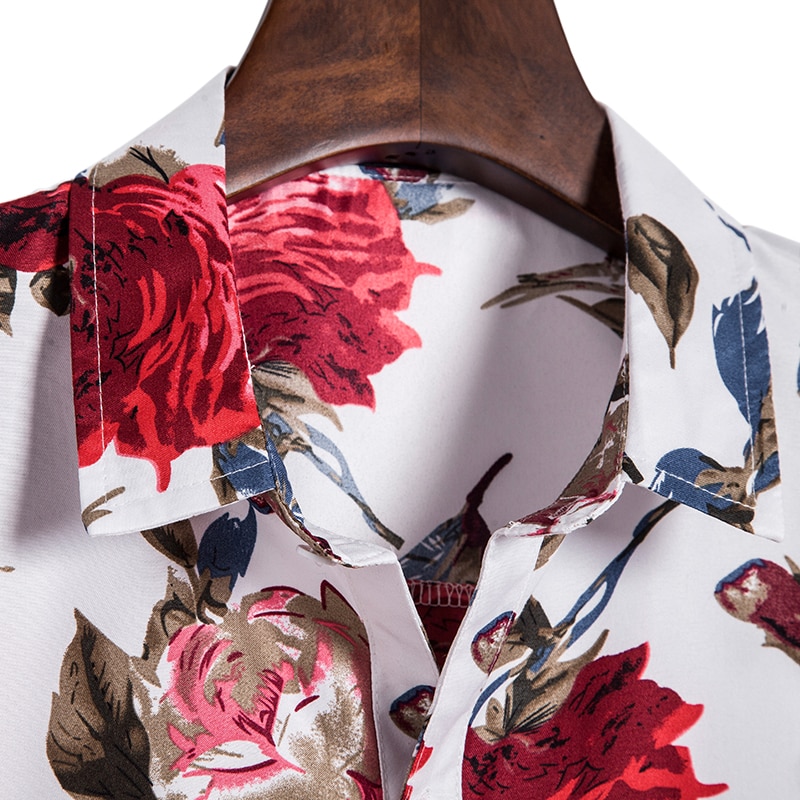 Mænds slim fit blomsterprintede skjorter til mænd kortærmet blomstret skjorte herre basic toppe casual plus size skjorter