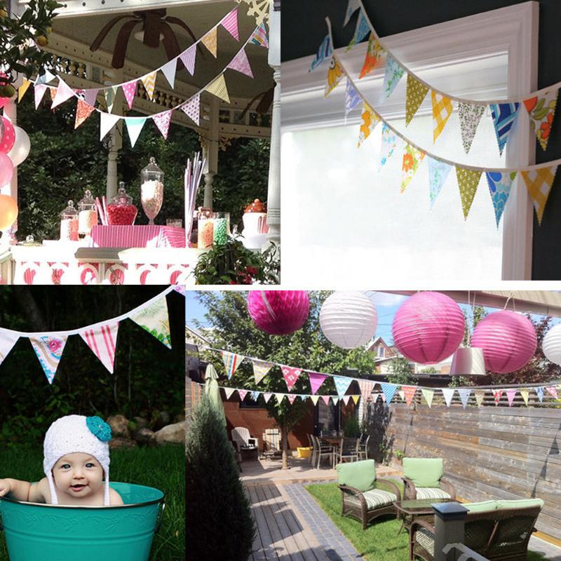 12 flaggor bomullstriangel girlander vimpel vintage bunting banderoll tyg dekor babyshower flaggor bröllopsfest tillbehör 3.2m