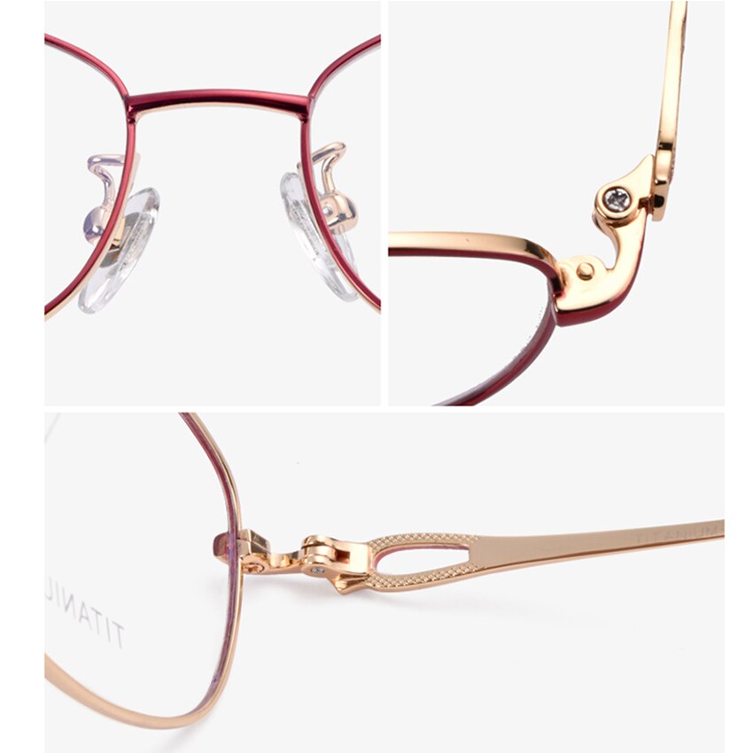 Pure titanium brillestel kvinder rød pink nærsynethed multifokale briller kvinder titanium optiske brillestel  f66021