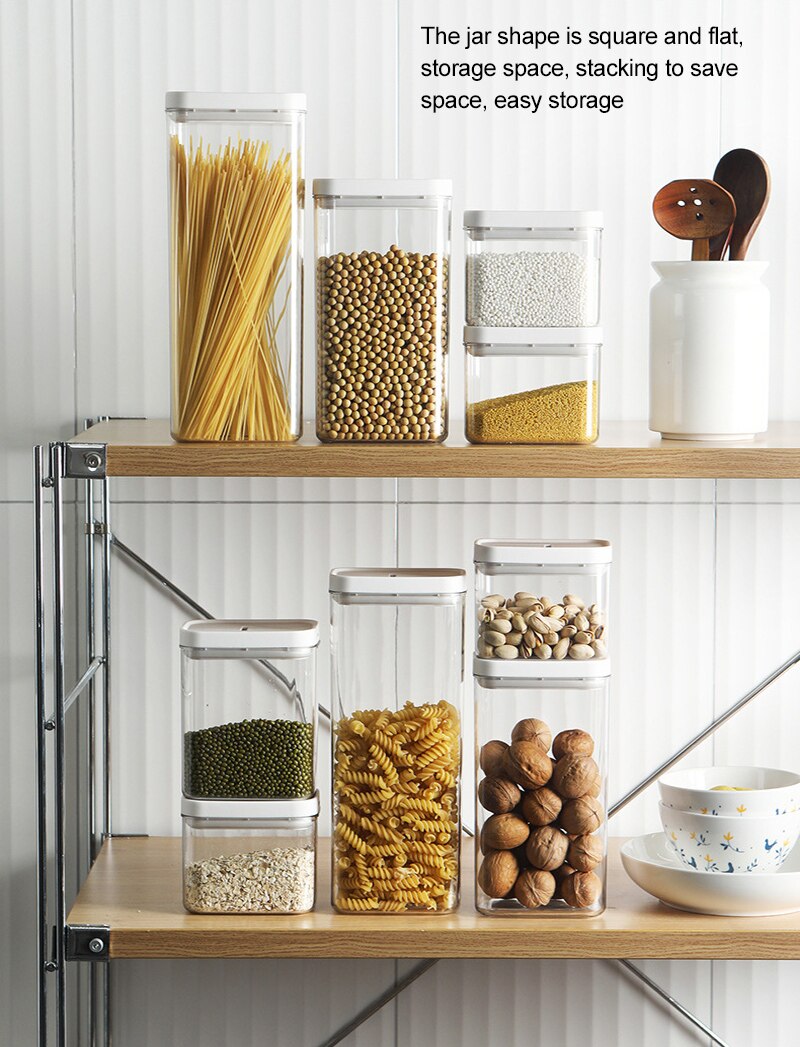500/800/1300/1800ml Food Preservation Storage Box Plastic Airtight Jar Kitchen Transparent Whole Grain Milk Powder Storage Box