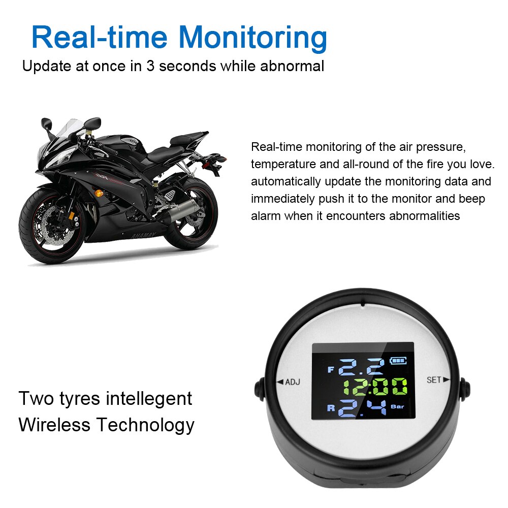 Lcd Display Waterdichte Tyre Pressure Monitor System Draadloze Met Usb Externe Sensoren Moto Tpms Motorfiets Alarm Gauge