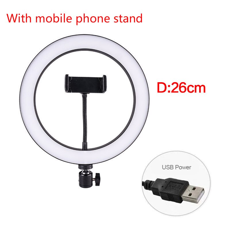 26cm foto led selfie ring selfie ring fill light 10 tum dimbar kamera telefon ring lampa för makeup video live studio lampa: 02
