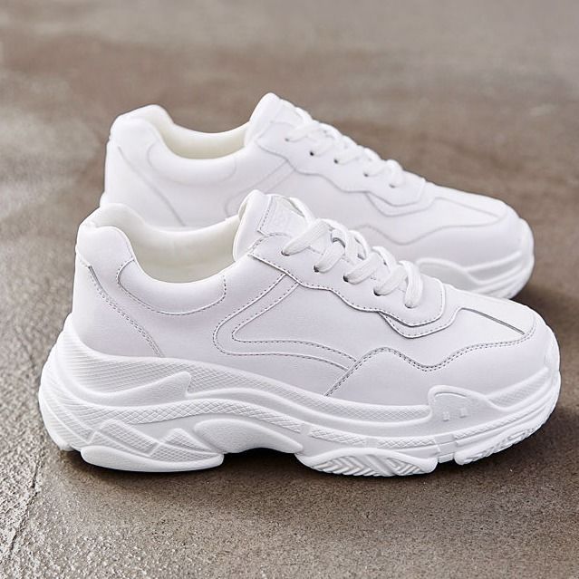 Chunky sneakers til kvinder hvide pu læder kvinders tyksålede sport midaldrende og ældre far fritidssko kvinder b -50: 1 / 6