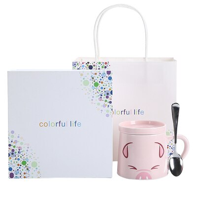 Cartoon grappige schattige keramische koffie thee kopje met deksel lepel mok koffie melk mok kind ontbijt student havermout kopje: 04 stijl