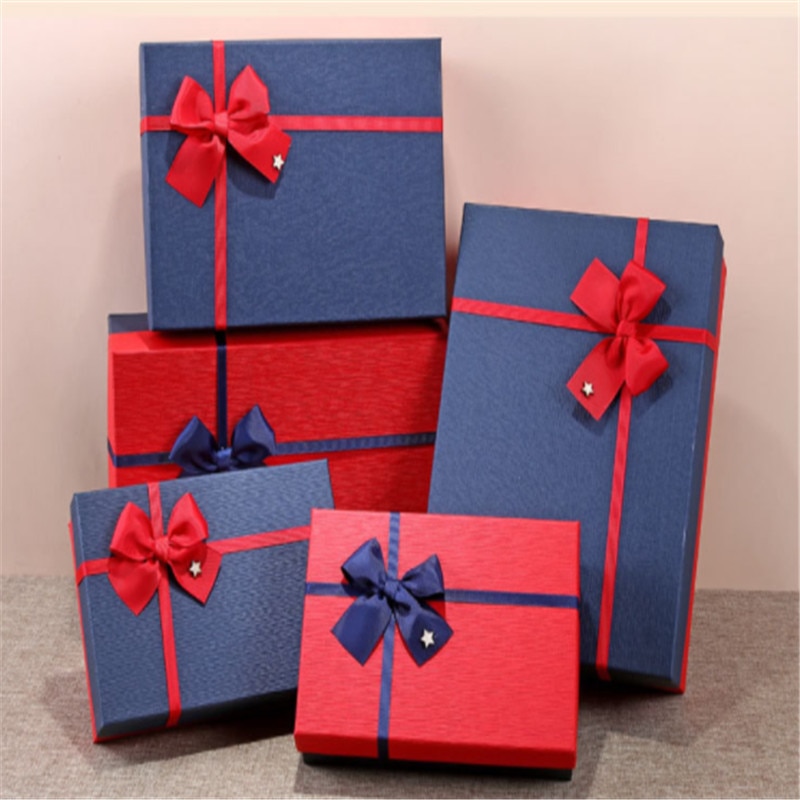 Mode Kerst Blauw Rood Rechthoekige Boog Doos Creatieve Eenvoudige Geschenkdoos Doos Cosmetica Geschenkdoos Feestartikelen