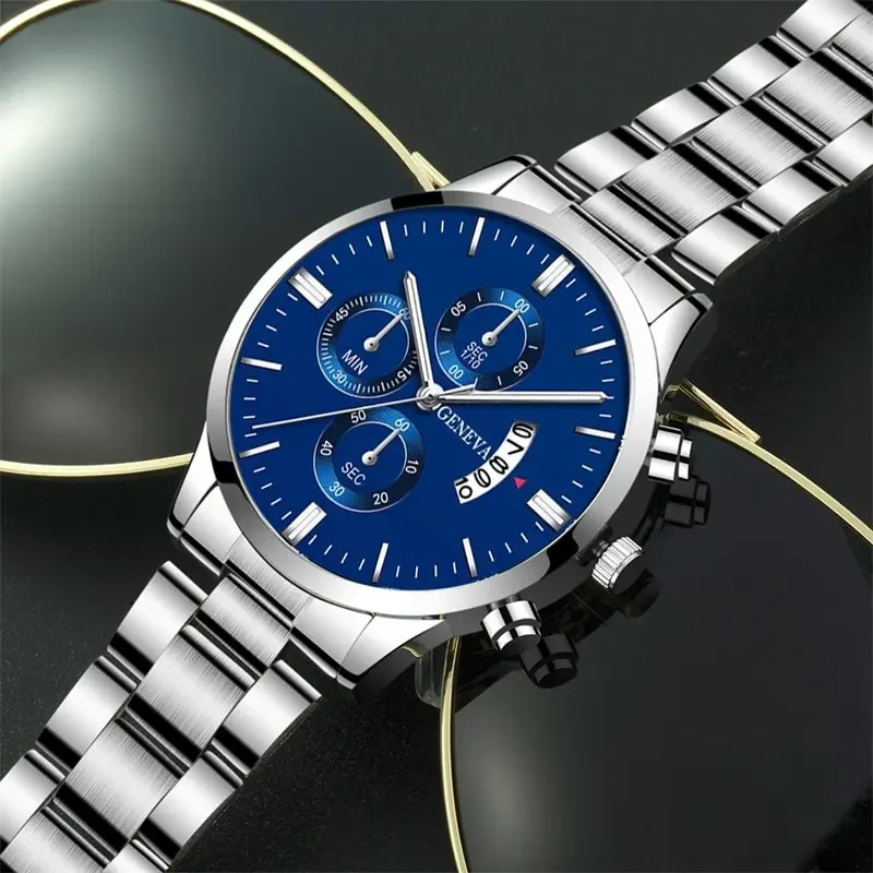 Luksus herreure sølv rustfrit stål quartz armbåndsur herre business ur herre kalenderur reloj hombre
