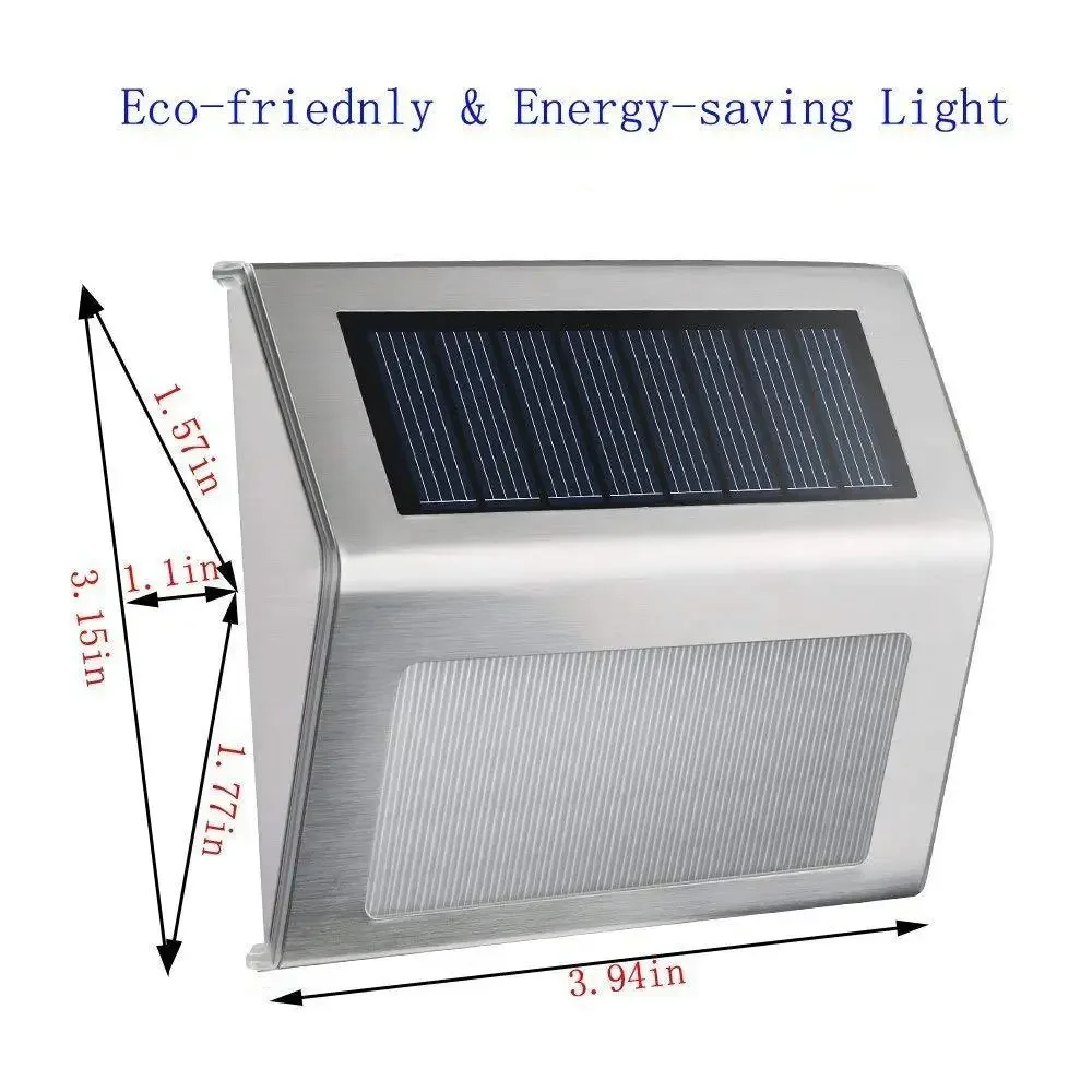 Solarna lampa schodowa ze stali nierdzewnej 3LED Wodoodporna, antykorozyjna i przyjazna dla środowiska lampa ścienna do ogrodzenia ogrodowego