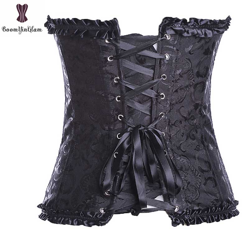 Bloemen Corset Laciness Rits Bustier Elastische Uitgebeend Plus Size Gothic Korset Nacht Clubwear Corselet Side Red Side Zwart
