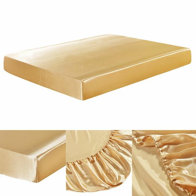 Satin silke seng monteret ark elastiske lagner polyester og bomuld enkelt tvilling fuld dronning konge: 2