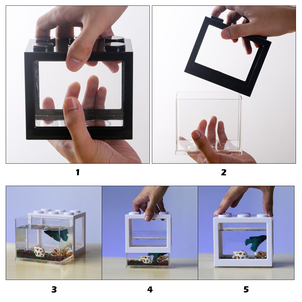 Fisketank led lys mini akvarium usb strøm 1l kapasitet lampe betta boks feed skrivebord hjemmeinnredning baby fiskerase fisk isolasjonsboks