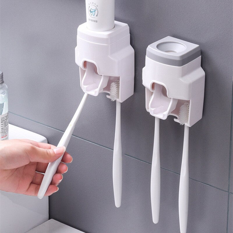 Wall Mount Automatic Toothpaste Dispenser and Small Toothbrush Holder Toothpaste Squeezer for Family Shower Bathroom