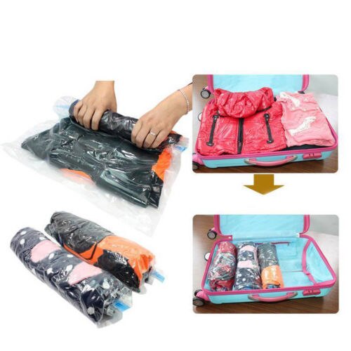 Bolsa de plástico comprimido al vacío con sello de rollo de 4 tamaños, bolsa de almacenamiento para exteriores para ropa, armario ropero duradero para ahorrar espacio