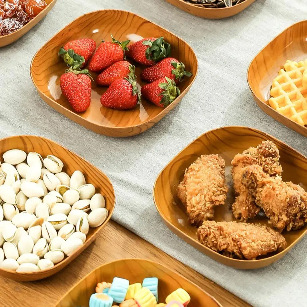4pcs14cm utensílios de mesa japoneses placa de madeira bandeja oval de faia mini bolo de frutas lanche pratos pão bolo recipiente lanches pratos