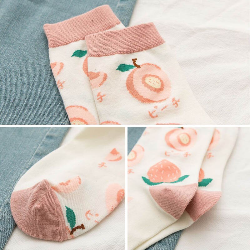 Dessin animé fruits coton chaussettes pastèque citron fraise banane avocat femmes chaussettes féminine Streetwear chaussettes été automne