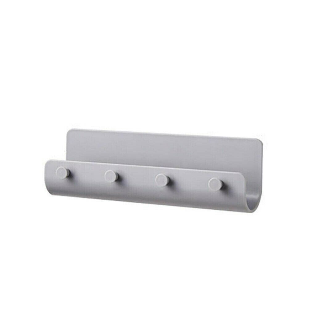 Plain Solid Plastic Key Hooks Wall-mounted Adhesive Key Holder Hanger Rack Organizer Home Storage Organization: Gray