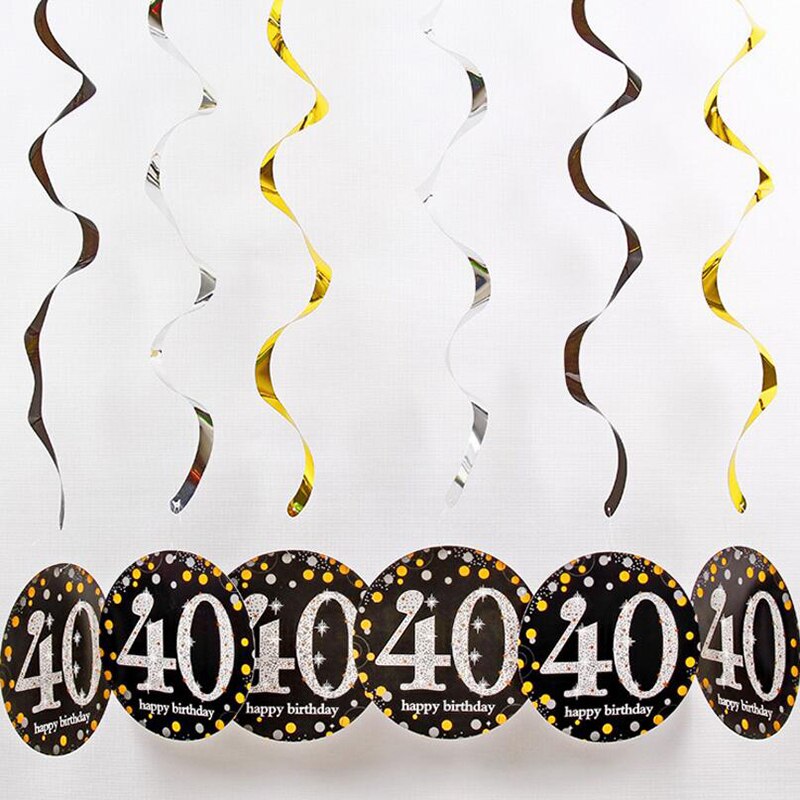 6pcs/set PVC Spiral Happy Birthday Swirl 18 21 30 40 50 60 70 Years Old Hanging Birthday Party Decorations Colored Ribbon: 40-yellow
