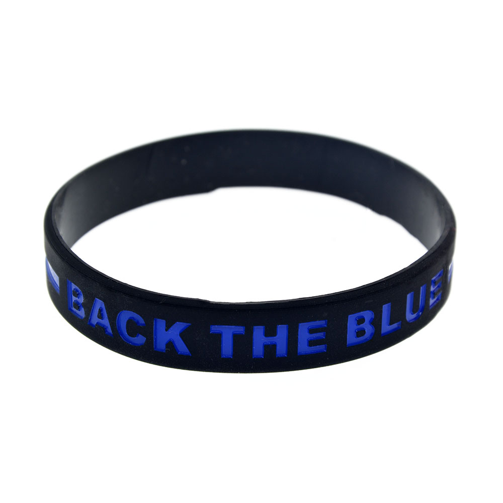 1 pc back the blue line siliconen rubberen polsbandje ondersteunende armband voor volwassenen zwarte armband