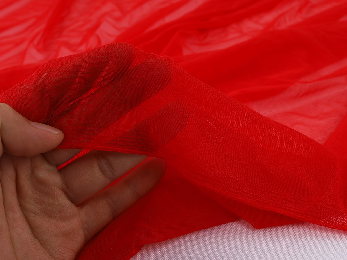 Bright color 4 way Stretchy Nylon Spandex Mesh Fabric high-elastic net fabric sold BY YARD: Red