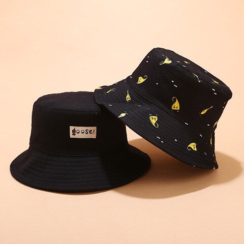 Panama Emmer Hoed Mannen Vrouwen Zomer Emmer Cap Banana Print Geel Bob Hoed Hip Hop Gorros Vissen Visser Hoed: goose black